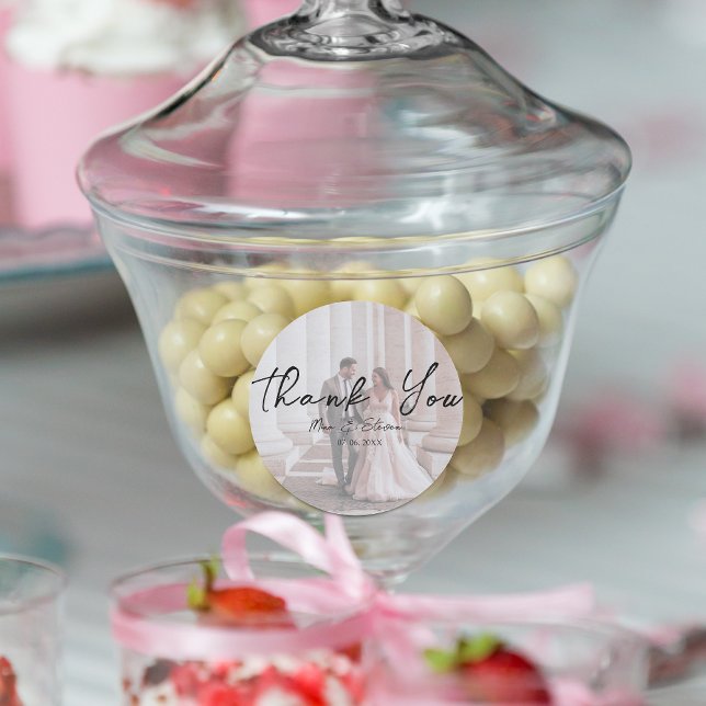 Minimalist bohemian image wedding thank you classic round sticker (Creator Uploaded)