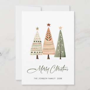 Minimalist Bohemian Pine Tree Christmas Greeting Holiday Card