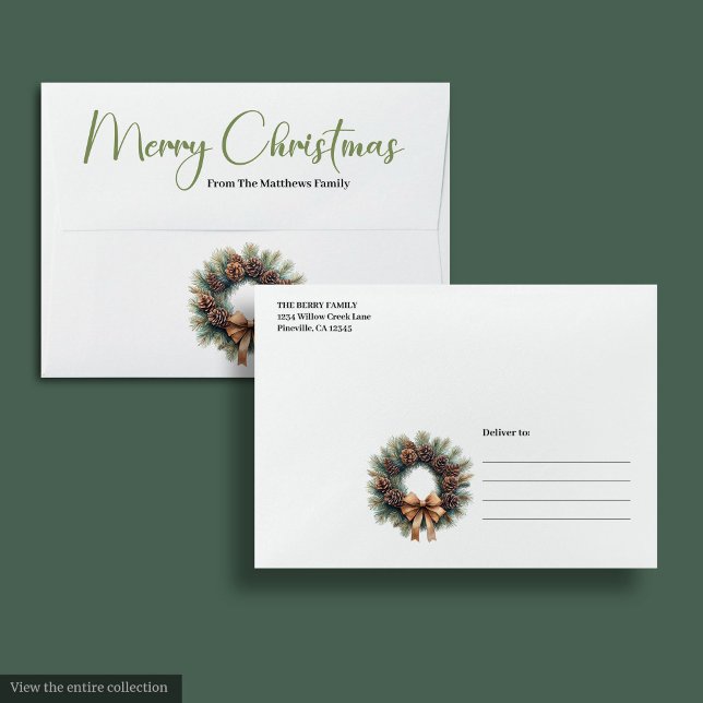 Minimalist Bohemian Pine Wreath Holiday Mailer Envelope (Minimalist Bohemian Pine Wreath Holiday Mailer)