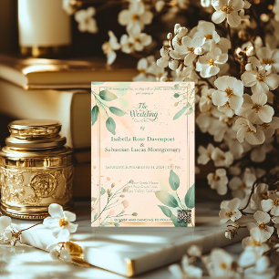 Minimalist Bohemian Sage Green & Rose Wedding Invitation