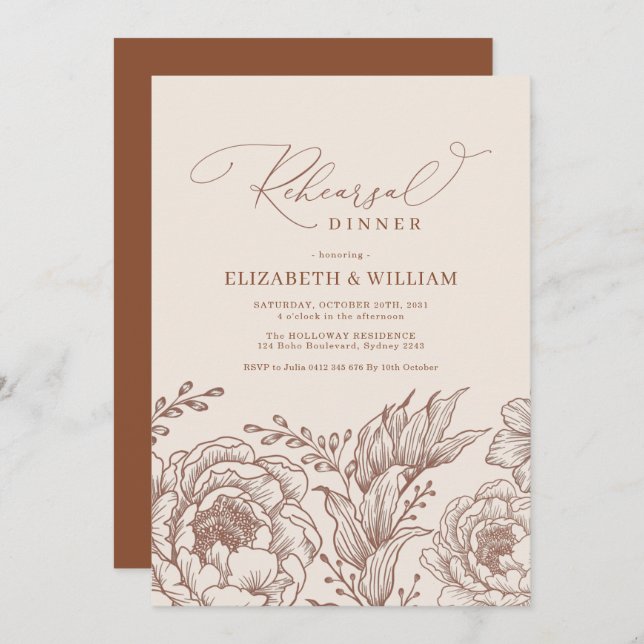 Minimalist Bohemian Terracotta Rehearsal Dinner Invitation (Front/Back)