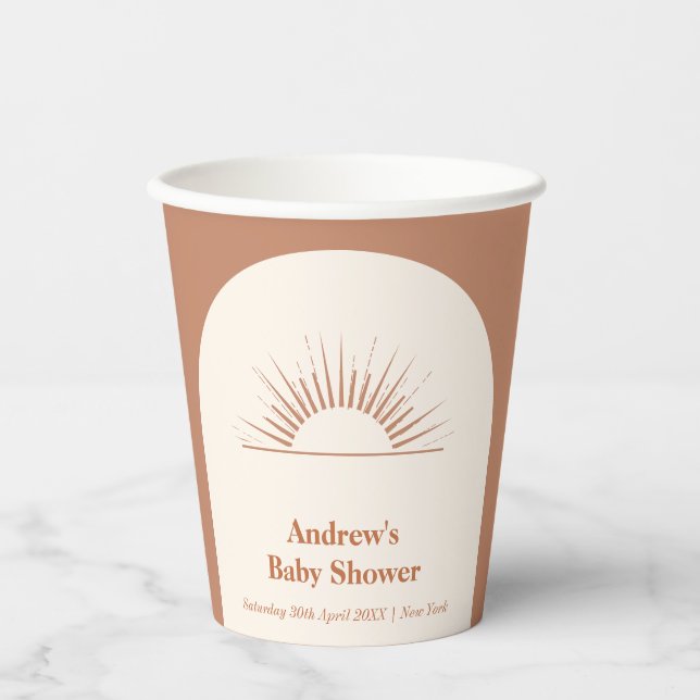Minimalist Boho Arch Sunshine Baby Shower Paper Cups (Front)