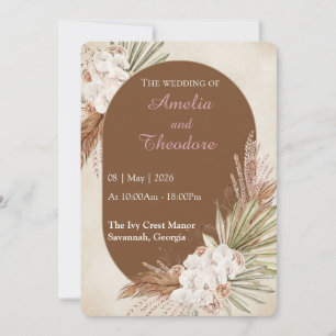 Minimalist Boho Arch with Pampas Grass Wedding Invitation