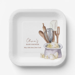 Minimalist Boho Bakery Chef Baby Shower Paper Plate