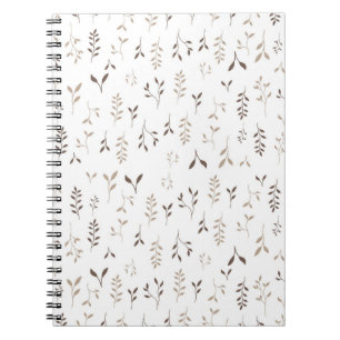 Minimalist Boho Beige Brown Botanical Leaf Pattern Notebook