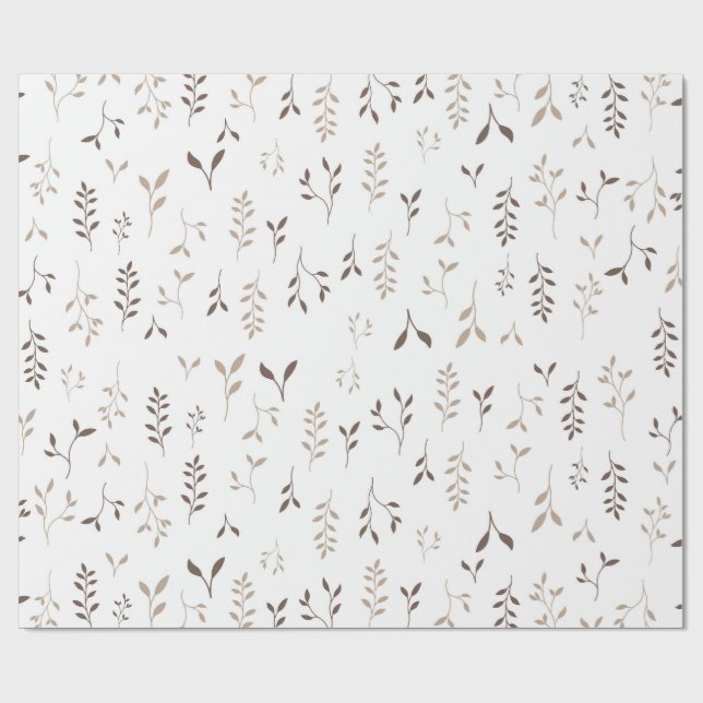 Minimalist Boho Beige Brown Botanical Leaf Pattern Wrapping Paper (Flat)
