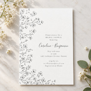 Minimalist Boho Black White Floral Bridal Shower Invitation