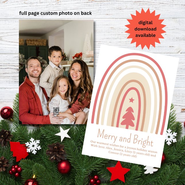 Minimalist Boho Blush Pink Tan Rainbow Photo Holiday Card (Creator Uploaded)