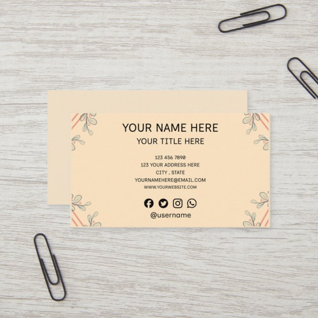 Minimalist Boho Botanical Branch Business Card  (Front/Back In Situ)