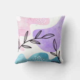 Minimalist Boho Botanical Leaves Lines Art Cushion