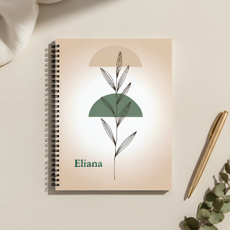 Minimalist Boho Botanical Leaves Personalized  Notebook