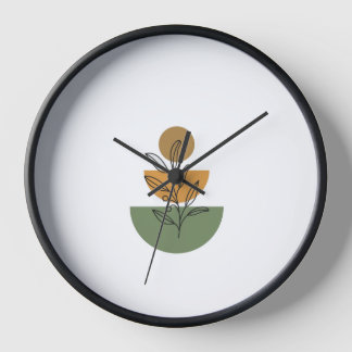 Minimalist Boho Botanical Line Art - Earthy Geomet Clock