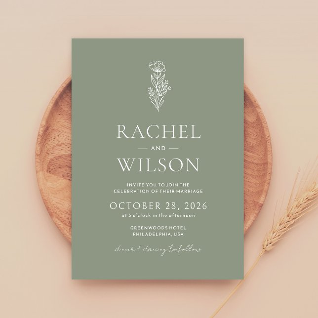 Minimalist Boho Botanical Sage Green Wedding Invitation (Creator Uploaded)