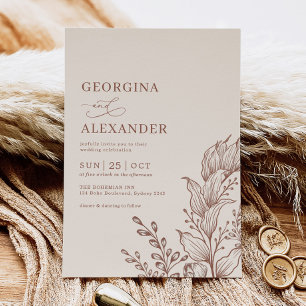 Minimalist Boho Botanical Terracotta Wedding Invit Invitation