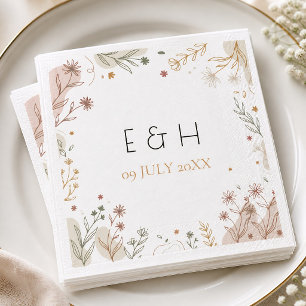 Minimalist Boho Botanical Wildflower Initials Napkin