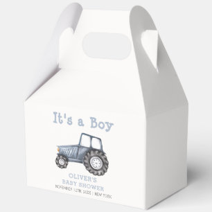 Minimalist Boho Boy Watercolor Tractor Baby Shower Favour Box