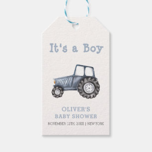 Minimalist Boho Boy Watercolor Tractor Baby Shower Gift Tags