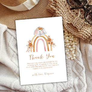 Minimalist Boho Bunny Rainbow Floral Baby Shower Thank You Card