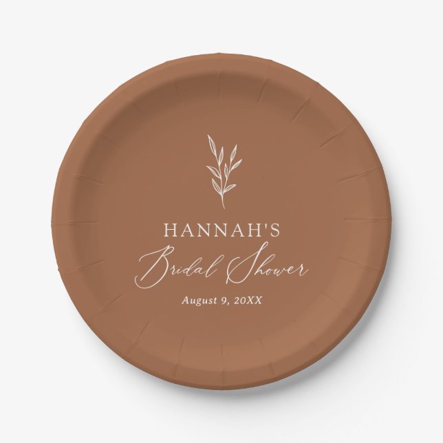 Minimalist Boho Burnt Orange Bridal Shower Paper Plate (Front)