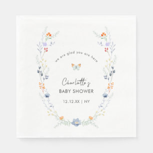 Minimalist Boho Butterfly Wildflower Baby Shower  Napkin