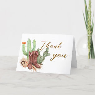 Minimalist Boho Cactus Cowboy Shoes Baby Shower  Thank You Card