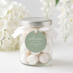 Minimalist Boho Chic Sage Green Welcome Wedding Classic Round Sticker
