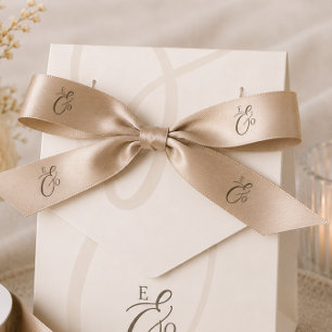 Minimalist Boho Cocoa Brown Monogram Satin Wedding Ribbon
