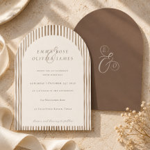 Minimalist Boho Cocoa Brown Stripes Ivory Wedding