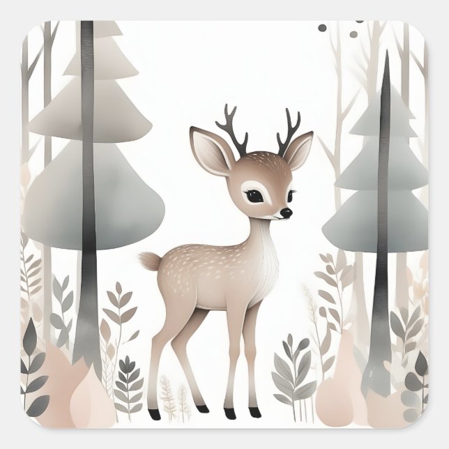 Minimalist Boho Deer in the Forest  Square Sticker (Front)