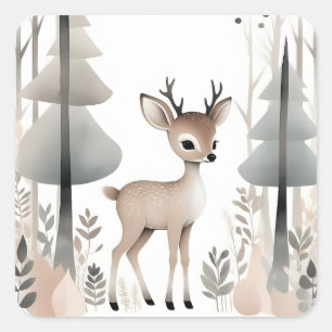Minimalist Boho Deer in the Forest  Square Sticker