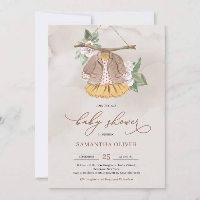Minimalist boho dress clothesline floral Girl Invitation (Front)