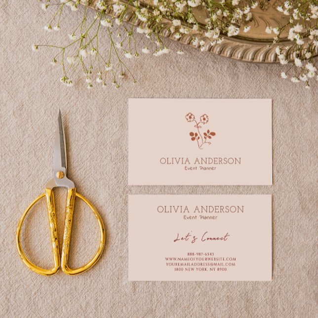 Minimalist Boho Earthy Terracotta Floral Line Art  Business Card (Creator Uploaded)