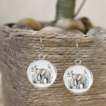 Minimalist Boho Elephant Forest Silver Round