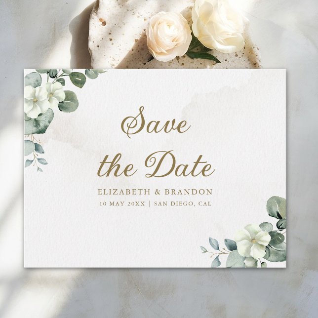 Minimalist Boho Eucalyptus & White Floral  Postcard (Creator Uploaded)