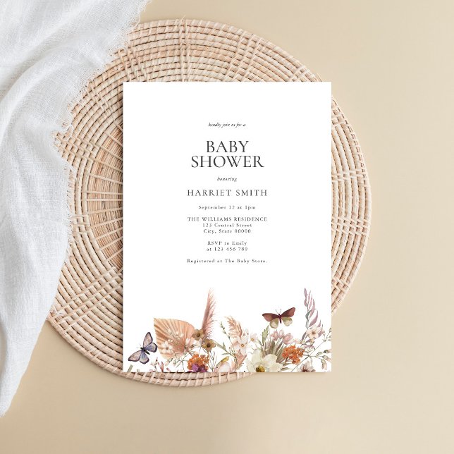 Minimalist Boho Floral Baby Shower Invitation (Creator Uploaded)