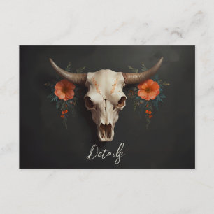 Minimalist Boho Floral Cow Skull Wedding QR code Enclosure Card