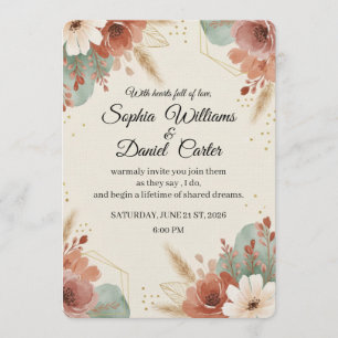 minimalist Boho Floral Wedding Invitation card