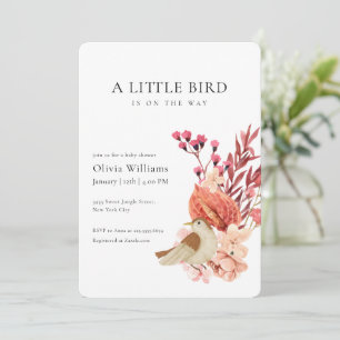 Minimalist Boho Flower Tiny Bird Baby Shower   Invitation