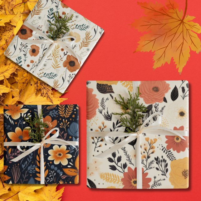Minimalist Boho Flowers Autumn Wrapping Paper Sheet (Minimalist Boho Flowers Autumn Wrapping Paper Sheets)