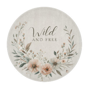 Minimalist Boho Flowers in Ivory and Blush Cutting Board