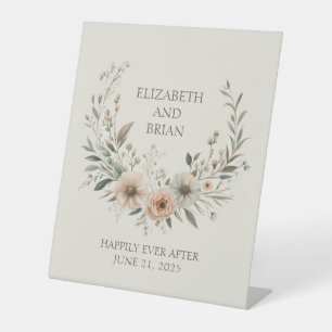 Minimalist Boho Flowers in Ivory and Blush Pedestal Sign
