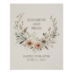 Minimalist Boho Flowers in Ivory and Blush Poster