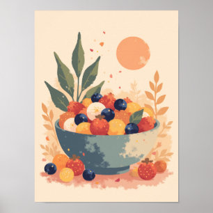 Minimalist Boho Fruit Salad Abstract Kitchen Wall Poster