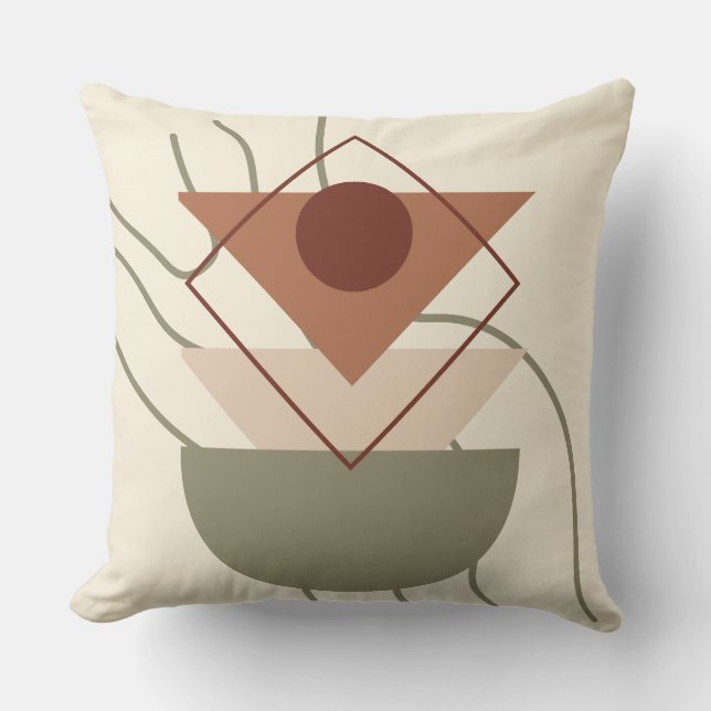 Minimalist Boho Geometric Pillow– Beige & Earth Cushion (Front)