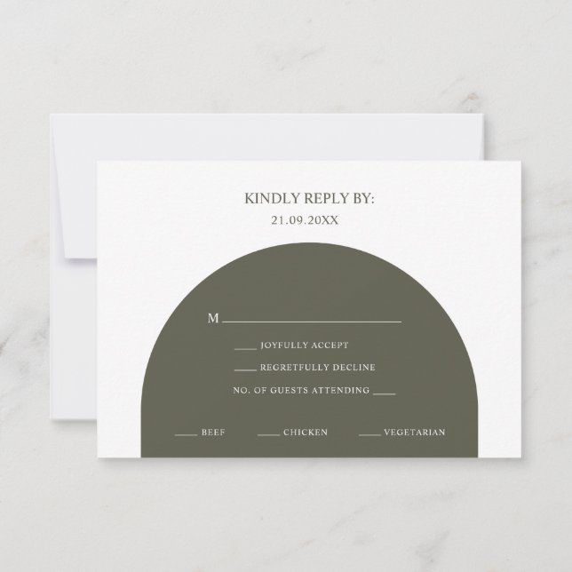 Minimalist Boho Green Arch Meal Choice RSVP Card (Back)