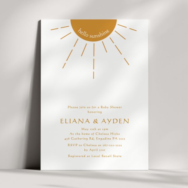 Minimalist Boho Hello Sunshine Couples Baby Shower Invitation (Creator Uploaded)