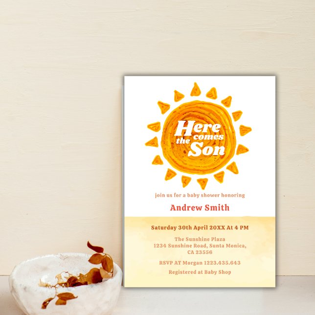 Minimalist Boho Here Comes The Son Baby Shower  Invitation (Minimalist Boho Here Comes The Son Baby Shower Invitation)