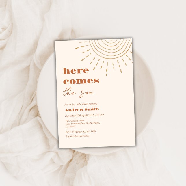 Minimalist Boho Here Comes The Son Baby Shower  Invitation (Minimalist Boho Here Comes The Son Baby Shower Invitation)