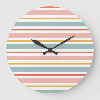 Minimalist Boho Horizontal Lines Soft Earth Tones Large Clock