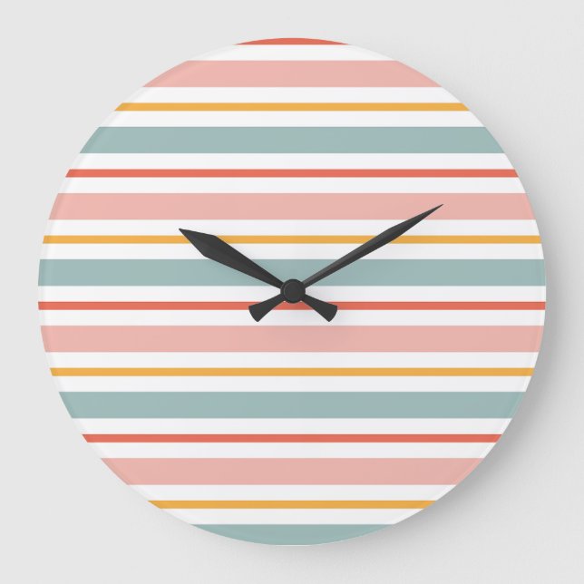 Minimalist Boho Horizontal Lines Soft Earth Tones  Large Clock (Front)